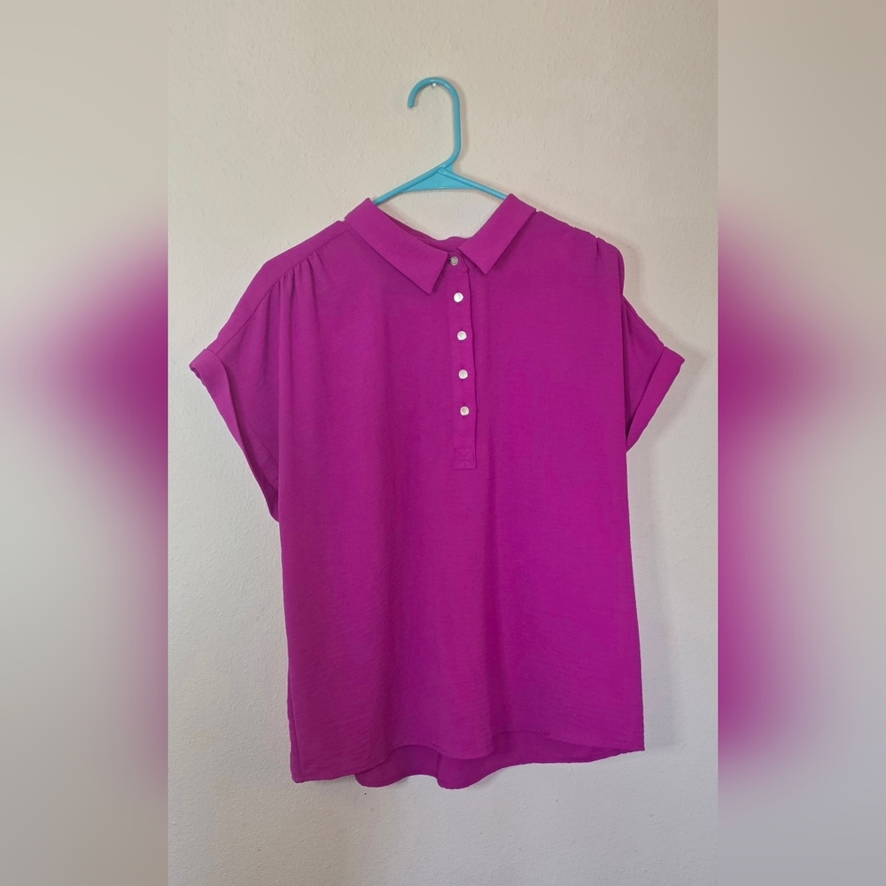 Calvin Klein Purple Short Sleeve Collared Lightweight Office Blouse Size Large